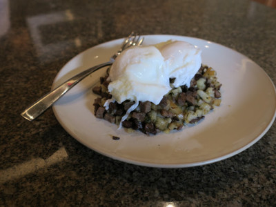 Poached Egg and Steak Hash